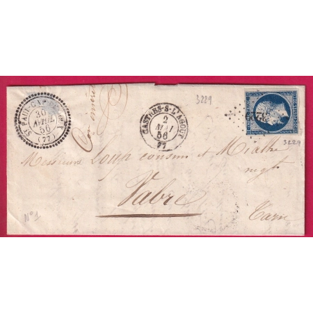 N°14 PC 3229 ST PAUL CAP DE JOUX TARN 1856 + T15 CASTRES POUR VABRE LETTRE