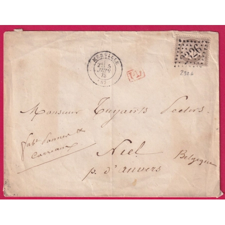 N°56 GC 2326 MERVILLE NORD POUR NIEL BELGIQUE 1875 LETTRE