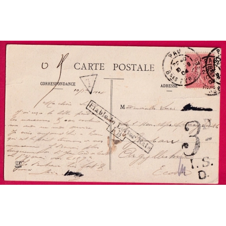 N°129 PAU BASSES PYRENEES POUR ECOSSE SCOTLAND TAXE ANGLAISE 3D + GRIFFE LINEAIRE