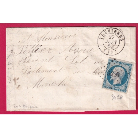 N°10 PC 3420 TREVIERES CALVADOS POUR ST LO 1853 LETTRE