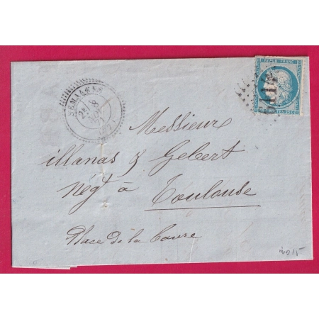N°60 GC 6114 SEMALENS TARN CAD TYPE24 POUR TOULOUSE HAUTE GARONNE INDICE 15 LETTRE ETIQUETTE PUB