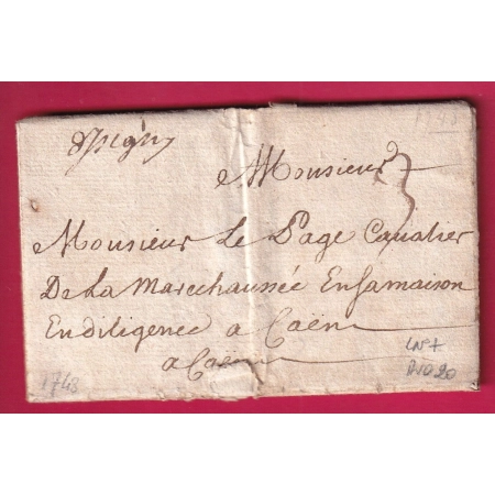 MARQUE MANUSCRIT ISIGNY CALVADOS 1748 LENAIN N°7 INDICE 20 POUR CAEN LETTRE