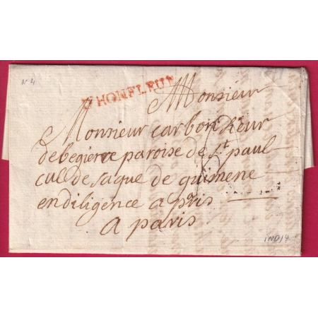 MARQUE HONFLEUR CALVADOS 1771 LENAIN N°4 INDICE 14 POUR PARIS LETTRE