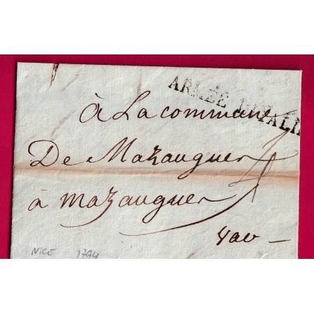 ARMEE ITALIE TEXTE DE NICE ALPES MARITIMES 1794 POUR MAZAUGUES VAR LETTRE