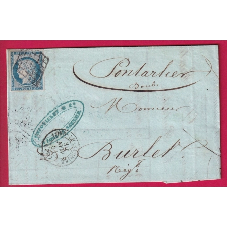 N°4 TTB GRILLE LONS LE SAULNIER JURA POUR PONTARLIER DOUBS 1851 LETTRE
