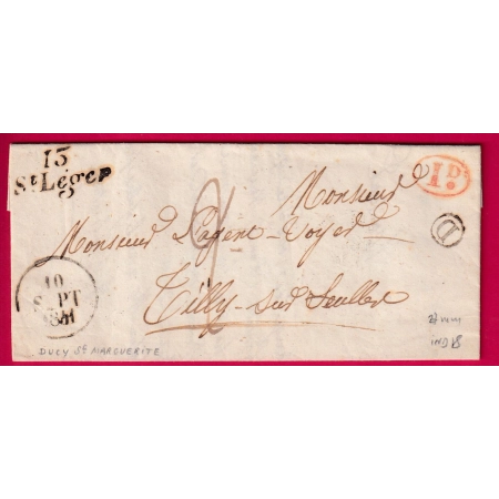 CURSIVE 13 ST LEGER CALVADOS 27mm 1841 INDICE 18 BOITE RURALE D DUCY STE MARGUERITE + DECIME RURAL POUR TILLY LETTRE