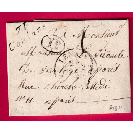 CURSIVE 71 COULANS SARTHE T12 LE MANS 1833 DECIME RURAL DE BRAINE POUR PARIS LETTRE