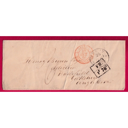 CAD VERSOIX SUISSE ENTREE SUISSE BELLEGARDE 3 MARQUE ECHANGE ANGLAISE 1F78 POUR ANGLETERRE 1860 LETTRE