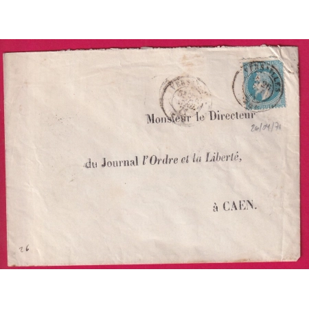 N°29 CAD VERSAILLES 26 AVRIL 1871 SORTIE PAR PASSEUR PENDANT LA COMMUNE DE PARIS LETTRE