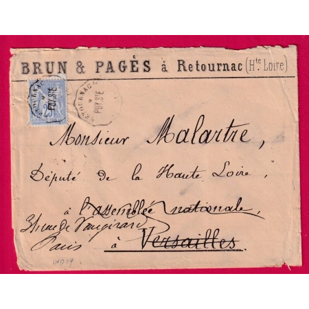 N°78 CONVOYEUR STATION RETOURNAC HAUTE LOIRE LIGNE PUY ST E POUR VERSAILLES ASSEMBLEE NATIONALE INDICE 19 LETTRE