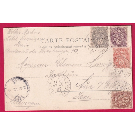 N°1087 108 109 110 PARIS 26 R DE DUNKERQUE 1902 POUR ALLEMAGNE SAXE CARTE POSTALE LETTRE