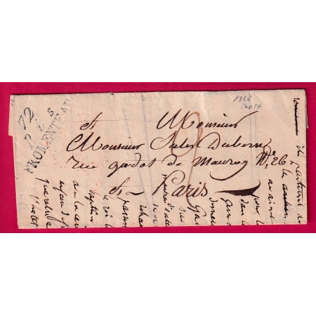 DOUBLE CURSIVE 72 RIS FROMENTEAU SEINE ET OISE 1828 INDICE 14 POUR PARIS LETTRE