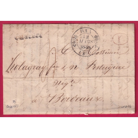 CURSIVE 39 CASERES LANDES CAD TYPE 11 DAX 1838 POUR BORDEAUX INDICE 16 LETTRE
