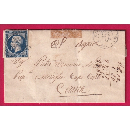 N°14 MARSEILLE BATEAU A VAPEUR PC 277 BASTIA EN ARRIVEE POUR LE CAP CORSE MORSIGLIA LETTRE