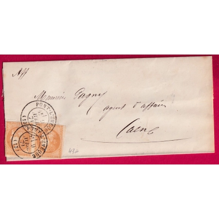 N°43A PAIRE CAD TYPE 17 PONT L'EVEQUE CALVADOS POUR CAEN 1871 LETTRE