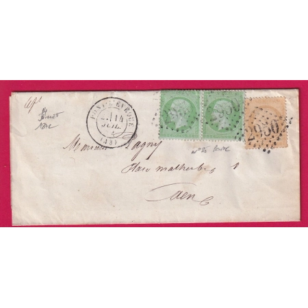 N°35 PAIRE + 59 GC 2950 PONT L'EVEQUE CALVADOS 14 JUILLET 1872 POUR CAEN LETTRE