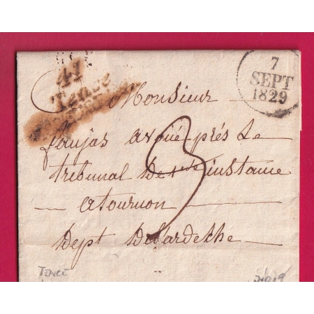 DOUBLE CURSIVE TENCE ISSENGEAUX HAUTE LOIRE 1829 POUR TOURNON ARDECHE INDICE 19 LETTRE