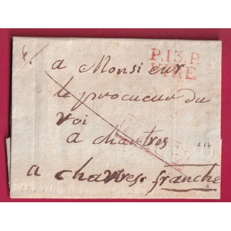 MARQUE P13PVIRE CALVADOS EN ROUGE INDICE 17 POUR CHARTRES EURE ET LOIR LETTRE COVER