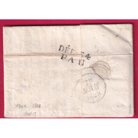 DEBOURSE DEB 64 PAU BASSES PYRENEES 19X11MM 1828 DEPART ST SEVER LANDES INDICE 19 LETTRE