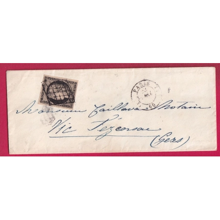 N°3 TTB GRILLE PARIS BUREAU F POUR VIC FEZENSAC GERS 23 MAI 1849 LETTRE