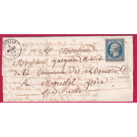 N°10 PC 1409 GONCELLIN ISERE BOITE RURALE E THEYS POUR LES AVENIERES LETTRE