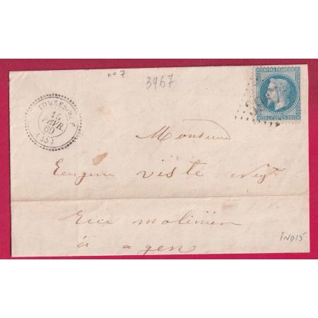 N°29 GC 3967 TOMBEBOEUF LOT ET GARONNE CAD TYPE 22 POUR AGEN INDICE 15 LETTRE