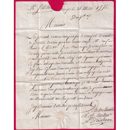 MARQUE B PETITE POSTE BORDEAUX EN ROUGE TEXTE DU CAP HAITIEN HAITI LENAIN POUR BORDEAUX 1772 N°11A INDICE 21 LETTRE