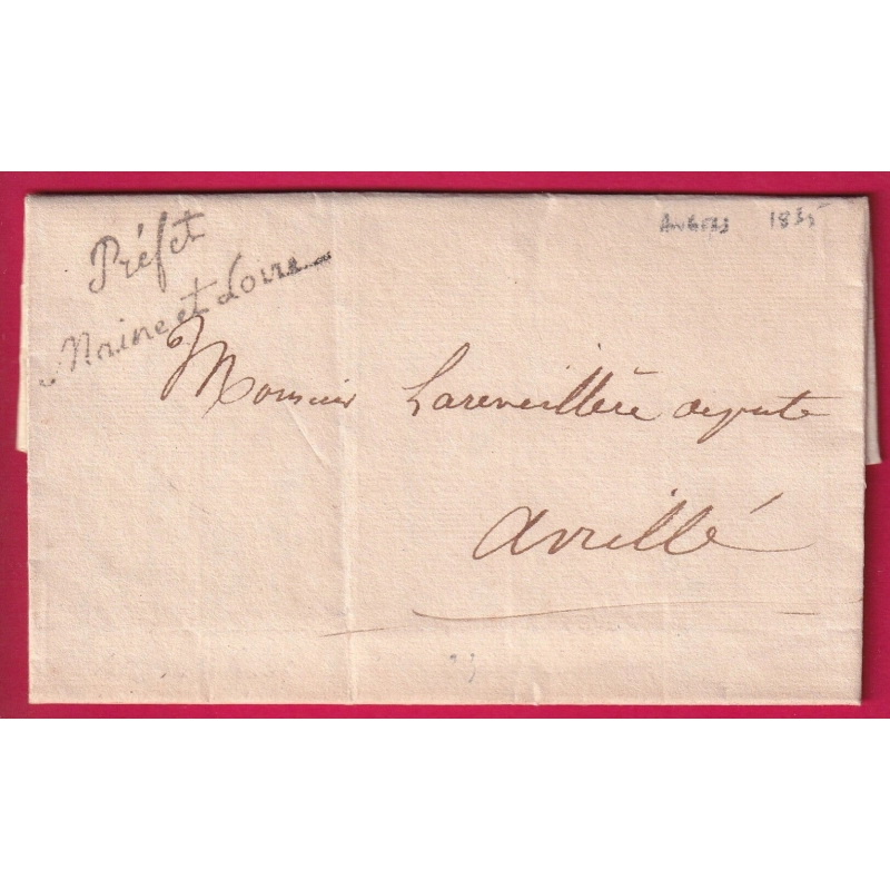 FRANCHISE PREFET MAINE ET LOIRE ANGERS 1835 POUR AVRILLE LETTRE
