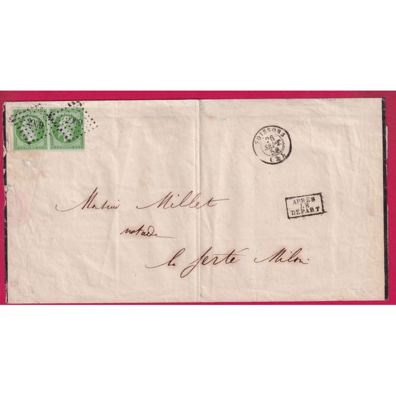 N°12 PAIRE VERT FONCE PC 2909 SOISSONS AISNE POUR LA FERTE MILON LETTRE