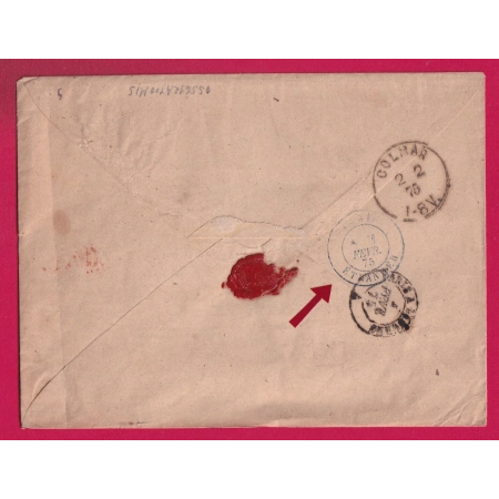 N°55 + 60 PARIS ETOILE 21 R ST ANTOINE POUR COLMAR ALSACE LORRAINE 1875 LETTRE