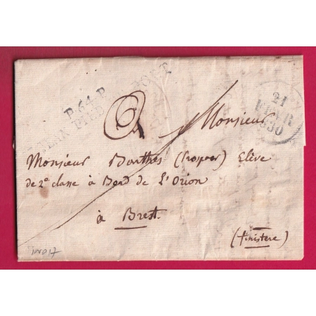 MARQUE P64P ST JEAN PIED DE PORT BASSES PYRENEES 1830 POUR BREST FINISTERE INDICE 17 LETTRE