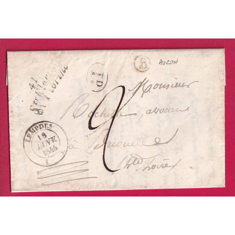 CURSIVE 41 STE FLORINNE HAUTE LOIRE CAD T14 LEMPDES BOITE RURALE B AUZON DECIME RURAL POUR BRIOUDE LETTRE