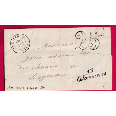 CURSIVE 13 COLOMBIERES CALVADOS BOITE RURALE C STE MARGUERITE D'ELLE POUR BAYEUX 1851 LETTRE