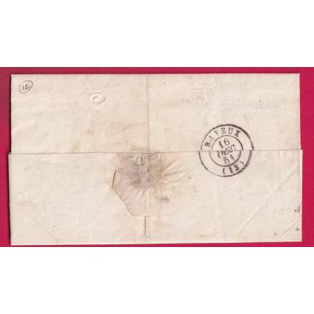 CURSIVE 13 COLOMBIERES CALVADOS BOITE RURALE C STE MARGUERITE D'ELLE POUR BAYEUX 1851 LETTRE