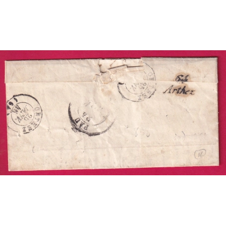 CURSIVE 64 CONCHEZ DE BEARN BASSES PYRENEES T14 GARLIN CURISE 64 ARTHEZ EN ARRIVEE 1846 INDICE 14 + 12 LETTRE