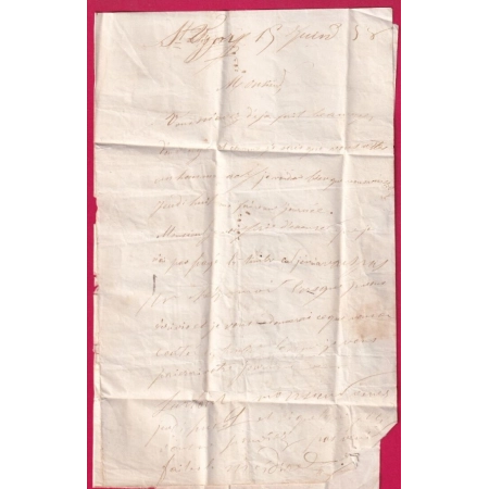 CAD TYPE 15 FALAISE CALVADOS + CL ROUGE TAXE 2 DOUBLE PORT LOCAL MENTION POIDS 10 GRAMMES 1858 LETTRE COVER