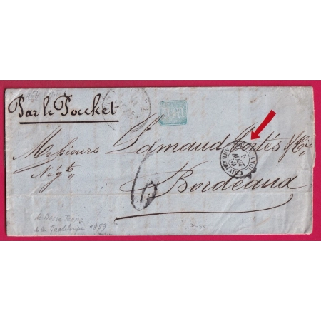 LETTRE DE BASSES TERRES GUADELOUPE 1859 POUR BORDEAUX VOIE ANGLAISE LETTRE COVER