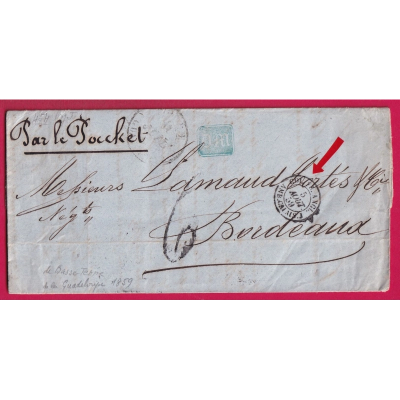 LETTRE DE BASSES TERRES GUADELOUPE 1859 POUR BORDEAUX VOIE ANGLAISE LETTRE COVER