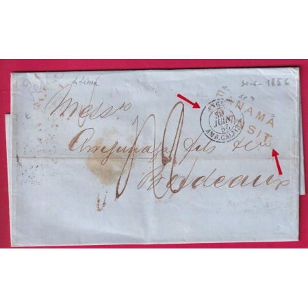 LETTRE DE LIMA PEROU PERU 1856 VOIE ANGLAISE PANAMA TRANSIT POUR BORDEAUX LETTRE COVER