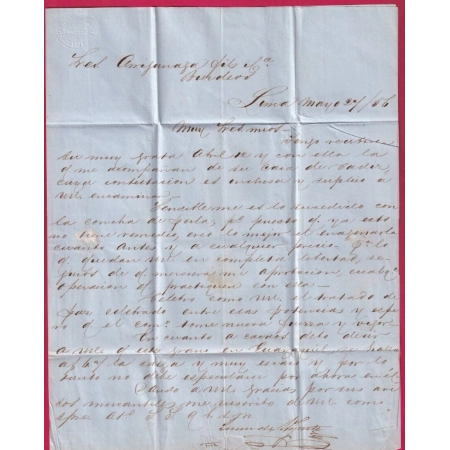 LETTRE DE LIMA PEROU PERU 1856 VOIE ANGLAISE PANAMA TRANSIT POUR BORDEAUX LETTRE COVER