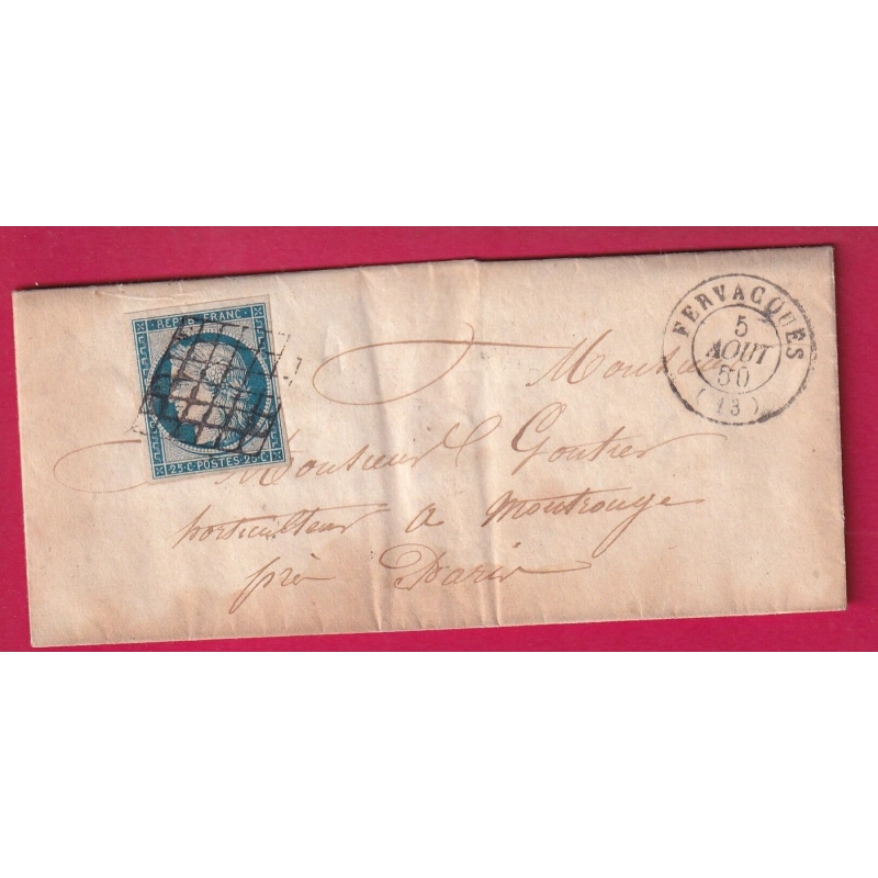 N°4 TB GRILLE FERVACQUES CALVADOS 1850 POUR MONTROUGE SEINE PARIS INDICE 17 LETTRE COVER