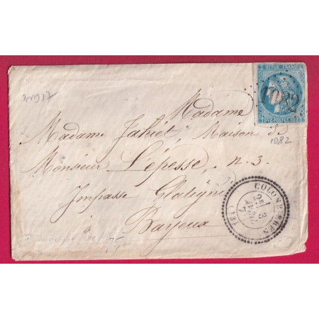 N°46B GC 1082 COLOMBIERE CALVADOS POUR BAYEUX INDICE 17 LETTRE COVER