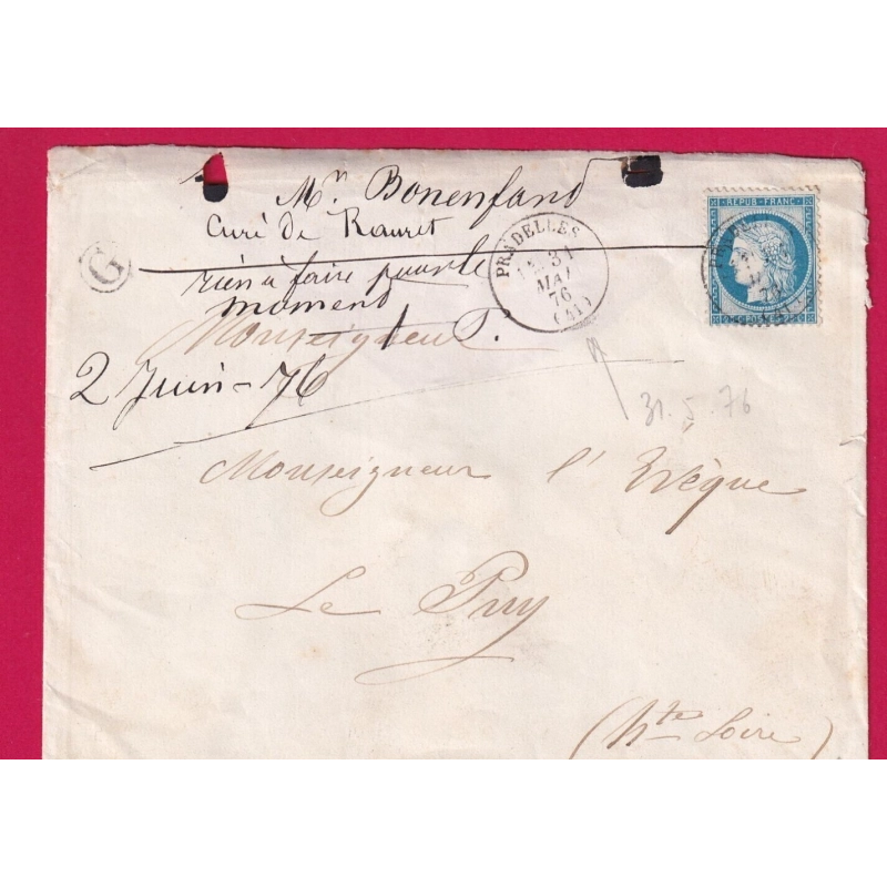 N°60 CAD TYPE 16 PRADELLES HAUTE LOIRE BOITE RURALE G RAURET POUR LE PUY LETTRE COVER