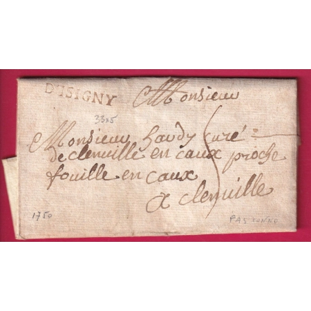 MARQUE D'ISIGNY CALVADOS NON SIGNALEE PAR LENAIN 33X5 ROUGEATRE 1750 POUR PAYS DE CAUX SEINE INFERIEURE SOMME LETTRE