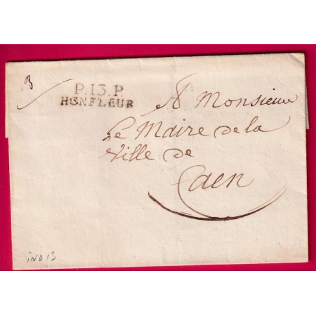 MARQUE P13P HONFLEUR CALVADOS POUR CAEN INDICE 13 AU DOS MAIRIE DE HONFLEUR LETTRE