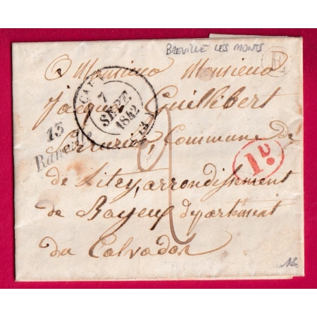 CURSIVE 13 RANVILLE CALVADOS BOITE RURALE E BREVILLE LES MONTS T14 CAEN DECIME RURAL POUR LITRY CURSIVE EN ARRIVE LETTRE