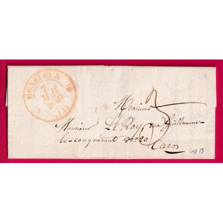 CAD TYPE 12 HONFLEUR CALVADOS EN ROUGE POUR CAEN 1830 INDICE 12 LETTRE
