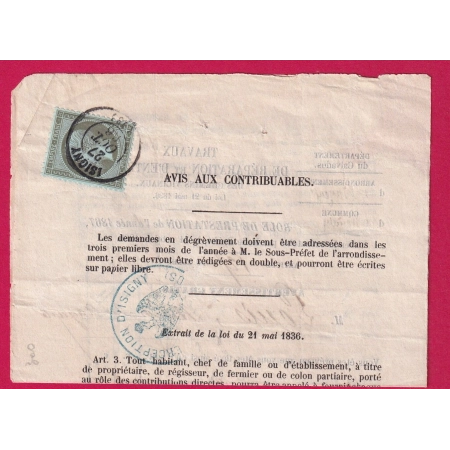 N°19 CAD TYPE 15 ISIGNY CALVADOS SUR AVIS CONTRIBUABLE LETTRE COVER