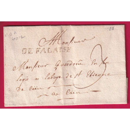 MARQUE DE FALAISE CALVADOS LENAIN N°1A 1755 INDICE 12 POUR CAEN LETTRE