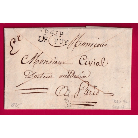 MARQUE P41P LE PUY HAUTE LOIRE 26MM 1825 INDICE 17 POUR PARIS LETTRE
